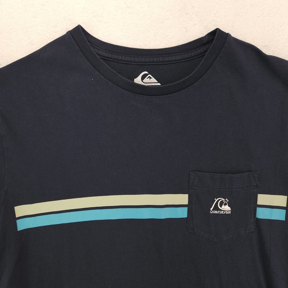 Quiksilver Crew Neck Short Sleeve Graphic T Shirt Mens Size Small S Navy Green